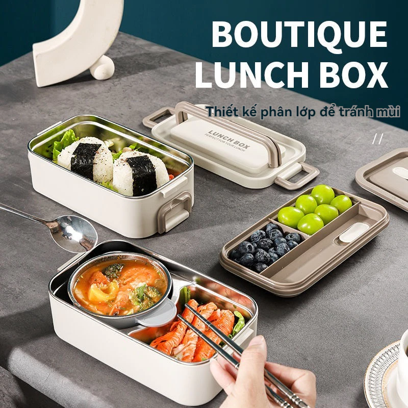 Hộp cơm hình chữ nhật 2 Tầng + Bát súp+ Bộ dụ