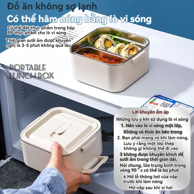 Hộp cơm kiểu vuông 2 Tầng + Bộ dụng cụ ăn nhự