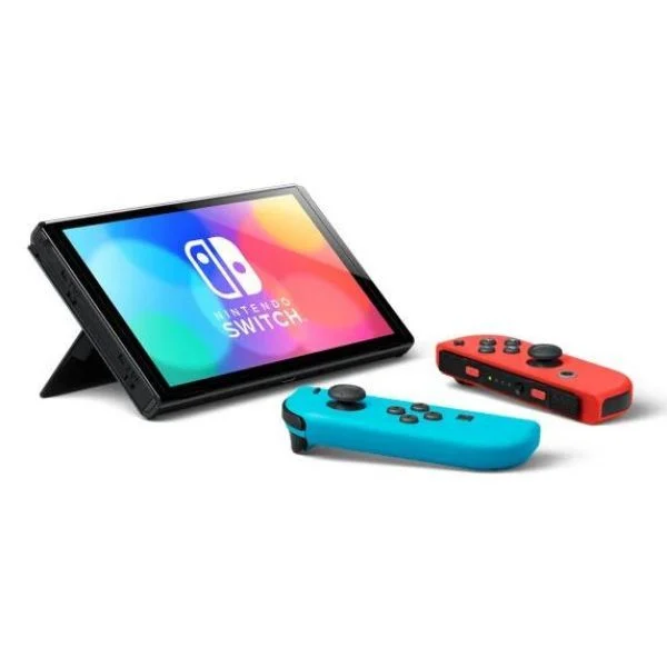 Nintendo Switch OLED model with Neon Red Blue Joy‑Con