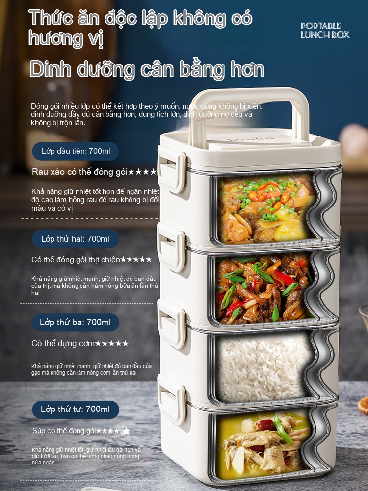 Hộp cơm kiểu vuông 2 Tầng + 2 Bộ dụng cụ ăn&n