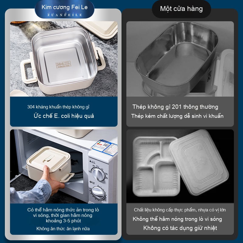 Hộp cơm kiểu vuông 4 Tầng + 2 Bộ dụng cụ ăn&n