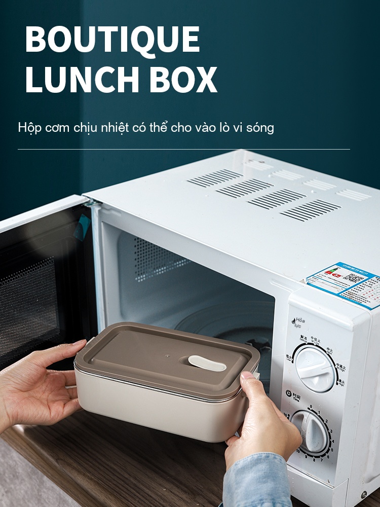 Hộp cơm hình chữ nhật 2 Tầng + Bát súp+ Bộ dụ