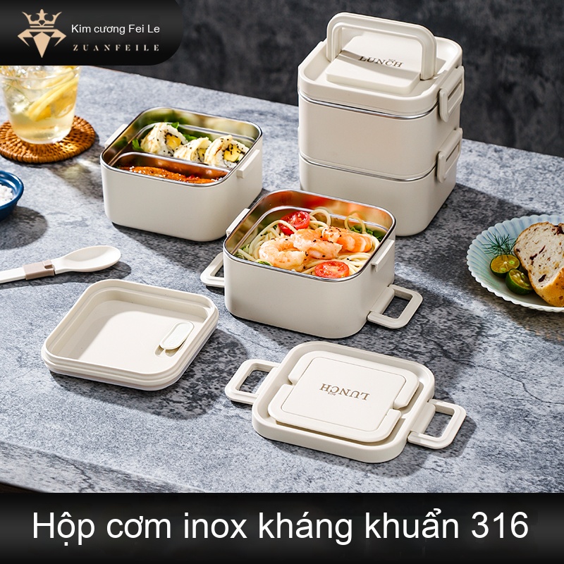 Hộp cơm kiểu vuông 4 Tầng + 2 Bộ dụng cụ ăn&n